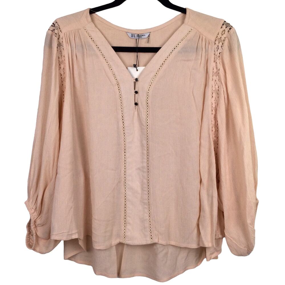 New Christy & Co Boho Chic Prairiecore Romantic Whimsigoth Semi Sheer Henley S